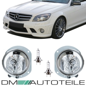 Set Fog Lights Chrome Clear + H7 Bulbs fits on Mercedes AMG Sport W211 S211 W204 S204 C209 A209